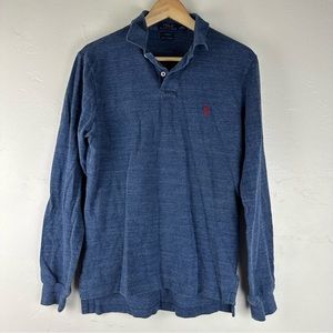 Ralph Lauren Polo Shirt Men Medium Blue Long Sleeve Rugby PRL Logo Custom Fit